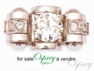 bague tank en platine, 4 petits diamants autour d'un plus large