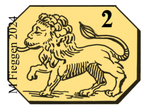 Lion à gauche dans un cadre octogonal irrégulier. Chiffre 2 au-dessus de la queue, pour or 2e titre (840/000). Départements, 1819-1838.